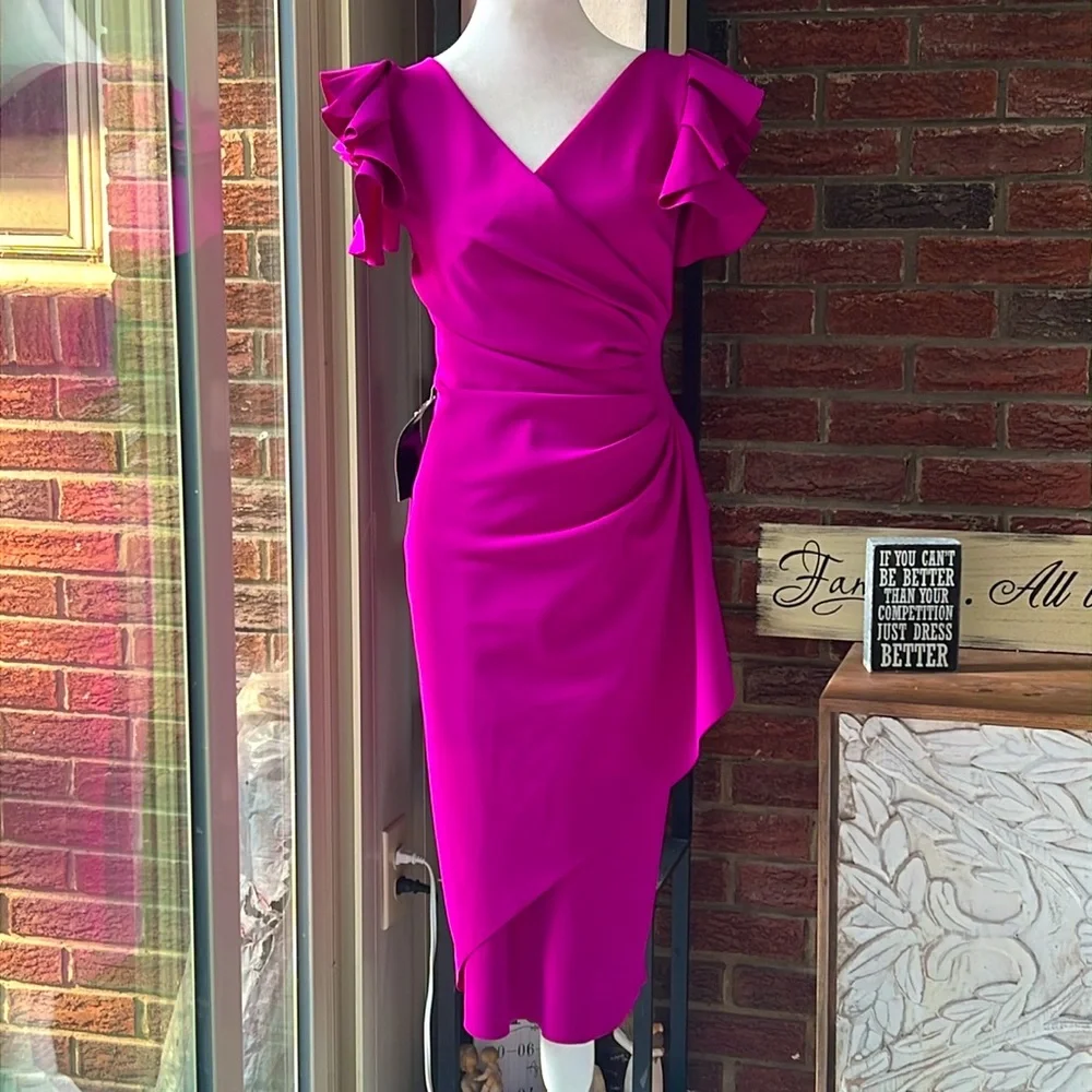 Chiara Boni La Petite Robe Beaurisse Ruffled Sheath Dress NWT Size 6 - Picture 6 of 8